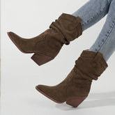 Thick Heel Brown High Heels Women's Ankle Boots  Adomoo